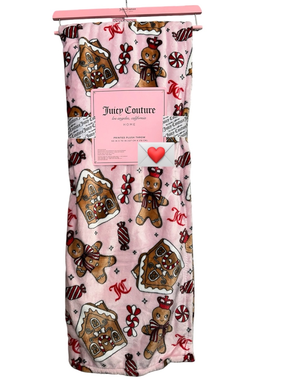 Juicy Couture Pink Gingerbread & Candy Print Plush Throw